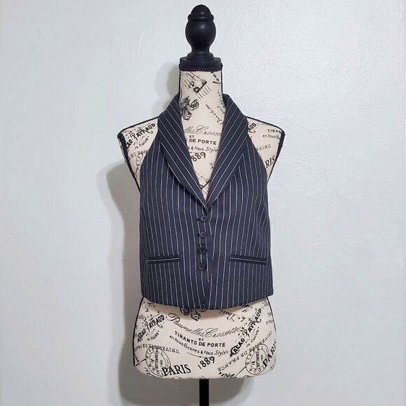 Anthropologie Mauve Black Pinstripe Halter Button Down Vest Size 10 NWT - Picture 5 of 7